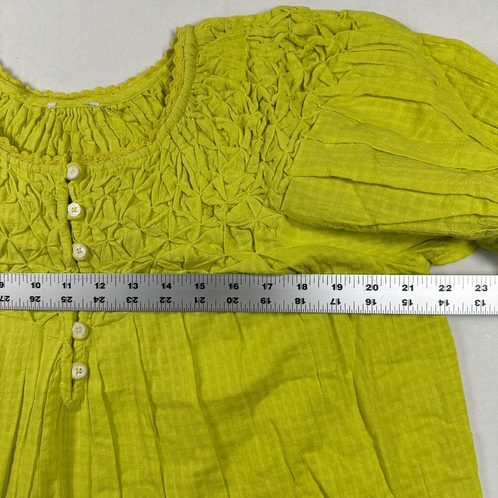New Sundance Lodi Henley Top L/XL Chartreuse Cotton Boho Cottagecore Babydoll - Picture 8 of 10